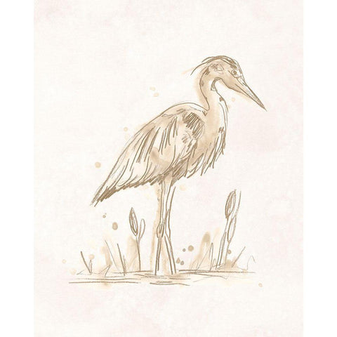 Sepia Heron II Gold Ornate Wood Framed Art Print with Double Matting by Vess, June Erica