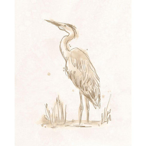 Sepia Heron III White Modern Wood Framed Art Print by Vess, June Erica