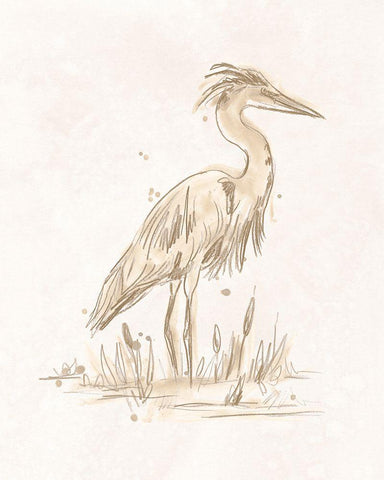 Sepia Heron IV White Modern Wood Framed Art Print with Double Matting by Vess, June Erica
