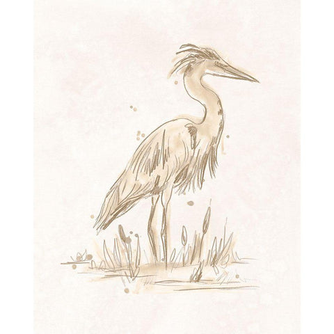 Sepia Heron IV Black Modern Wood Framed Art Print by Vess, June Erica