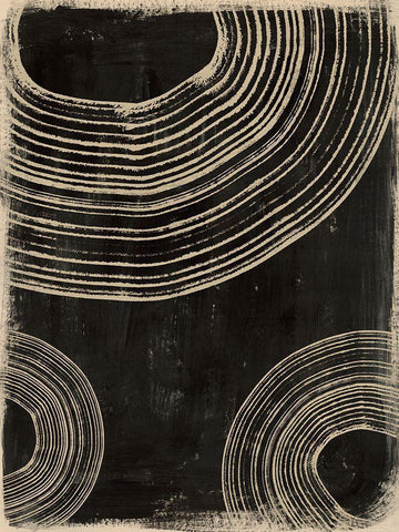 Rings on Charcoal I White Modern Wood Framed Art Print with Double Matting by Barnes, Victoria