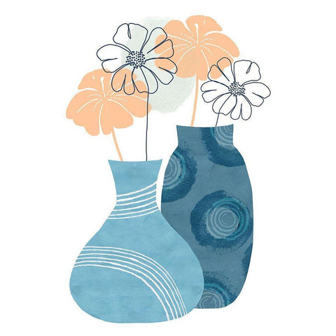 Blue Decorative Pots I Gold Ornate Wood Framed Art Print with Double Matting by Kouta, Flora