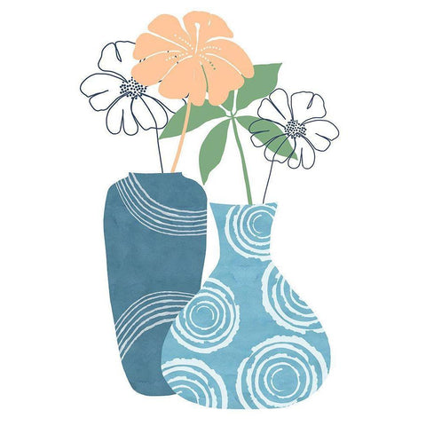 Blue Decorative Pots II White Modern Wood Framed Art Print by Kouta, Flora