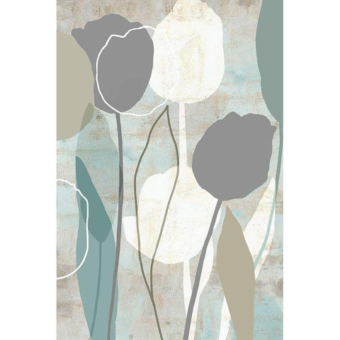Sea Mist Floral II Black Modern Wood Framed Art Print with Double Matting by Kouta, Flora