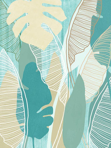 Aqua Tropical II Black Ornate Wood Framed Art Print with Double Matting by Kouta, Flora