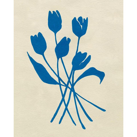 Blue Tulips III Black Modern Wood Framed Art Print with Double Matting by Caroline, Emma