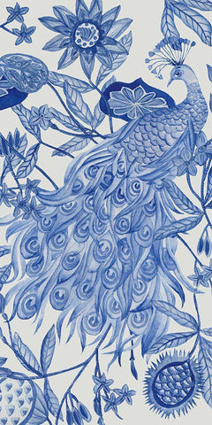Peacock in Indigo II White Modern Wood Framed Art Print with Double Matting by Wang, Melissa