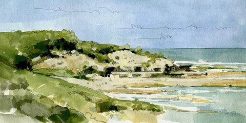 Coastal Sketch I White Modern Wood Framed Art Print with Double Matting by Caroline, Emma