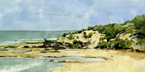 Coastal Sketch II White Modern Wood Framed Art Print with Double Matting by Caroline, Emma
