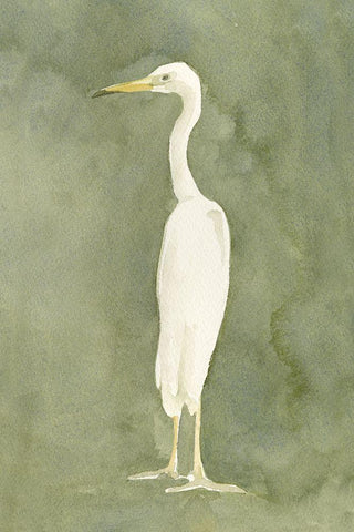 Emerald Heron II White Modern Wood Framed Art Print with Double Matting by Caroline, Emma