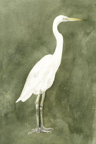 Emerald Heron III White Modern Wood Framed Art Print with Double Matting by Caroline, Emma