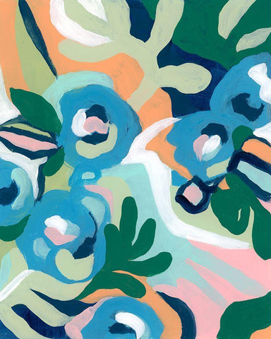 Bright Floral Dance I White Modern Wood Framed Art Print with Double Matting by Vess, June Erica