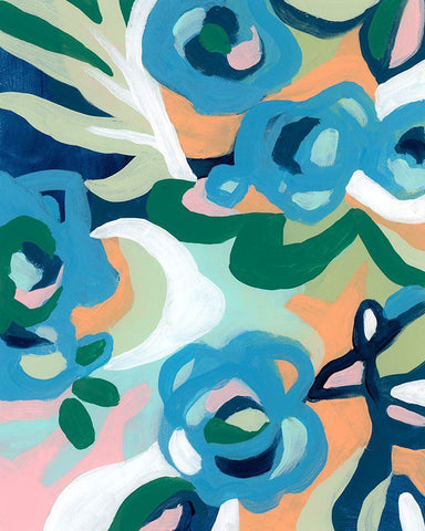 Bright Floral Dance II White Modern Wood Framed Art Print with Double Matting by Vess, June Erica