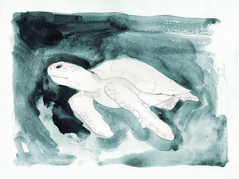 Sea Turtle Searching II White Modern Wood Framed Art Print with Double Matting by Green, Jacob