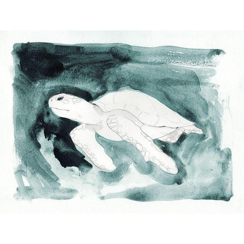 Sea Turtle Searching II Black Modern Wood Framed Art Print by Green, Jacob
