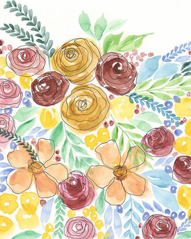 Flower Carousel I White Modern Wood Framed Art Print with Double Matting by Moore, Regina