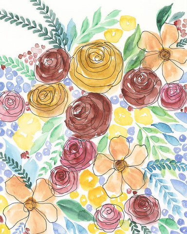 Flower Carousel II White Modern Wood Framed Art Print with Double Matting by Moore, Regina