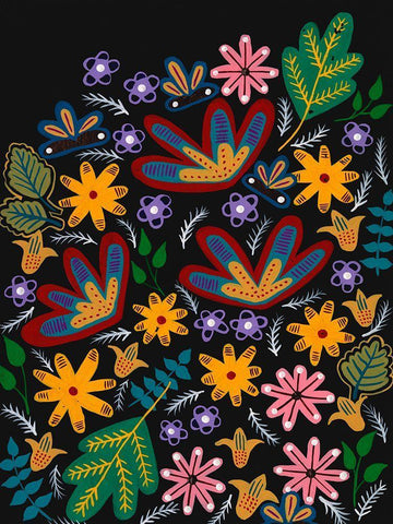 Muddled Flowers I Black Ornate Wood Framed Art Print with Double Matting by Moore, Regina