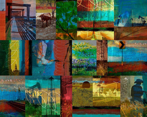 Texas Collage White Modern Wood Framed Art Print with Double Matting by Jasper, Sisa