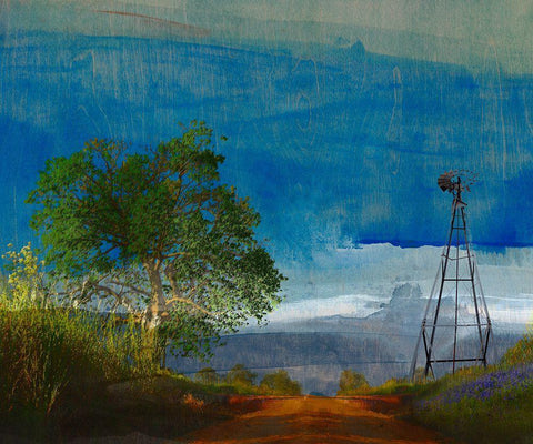 Road and Windmill White Modern Wood Framed Art Print with Double Matting by Jasper, Sisa