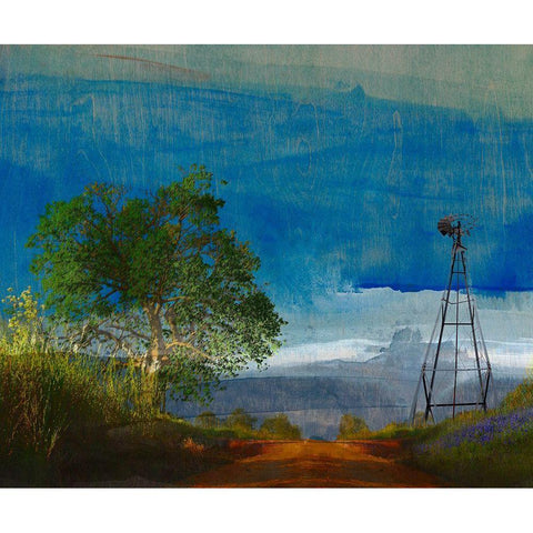 Road and Windmill Black Modern Wood Framed Art Print by Jasper, Sisa