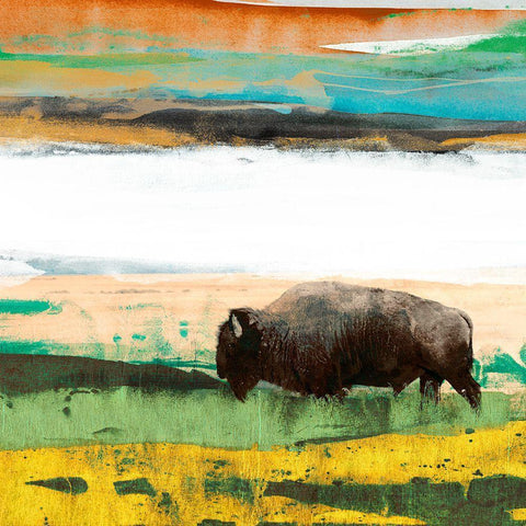 Bison Primary Decision White Modern Wood Framed Art Print with Double Matting by Jasper, Sisa