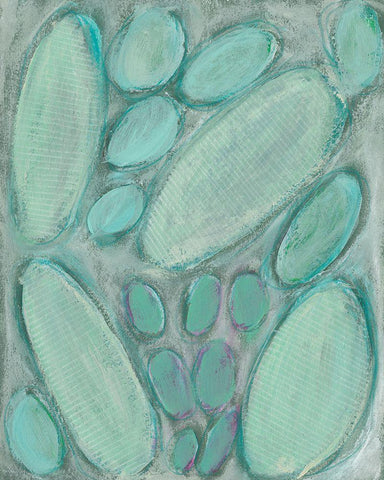 Blue Orbs I White Modern Wood Framed Art Print with Double Matting by Moore, Regina