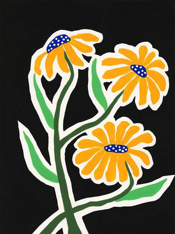 Pop Flowers I White Modern Wood Framed Art Print with Double Matting by Moore, Regina