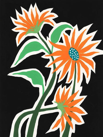 Pop Flowers III Black Ornate Wood Framed Art Print with Double Matting by Moore, Regina