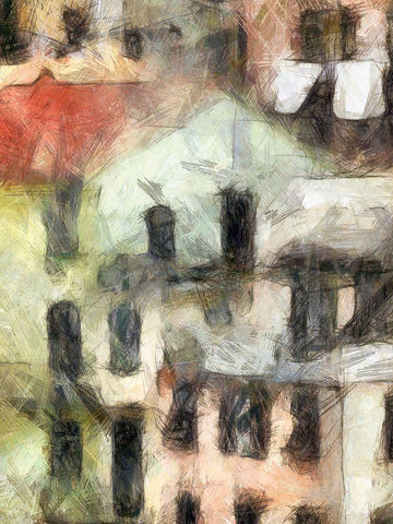 Stacked Houses II White Modern Wood Framed Art Print with Double Matting by Saunders, Alonzo