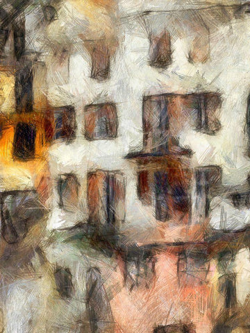 Stacked Houses III Black Ornate Wood Framed Art Print with Double Matting by Saunders, Alonzo