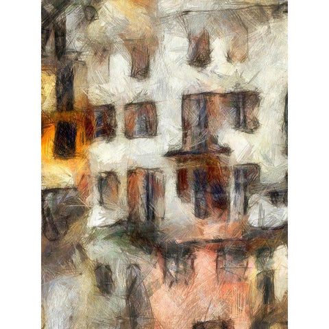 Stacked Houses III Black Modern Wood Framed Art Print with Double Matting by Saunders, Alonzo