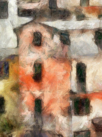 Stacked Houses IV White Modern Wood Framed Art Print with Double Matting by Saunders, Alonzo