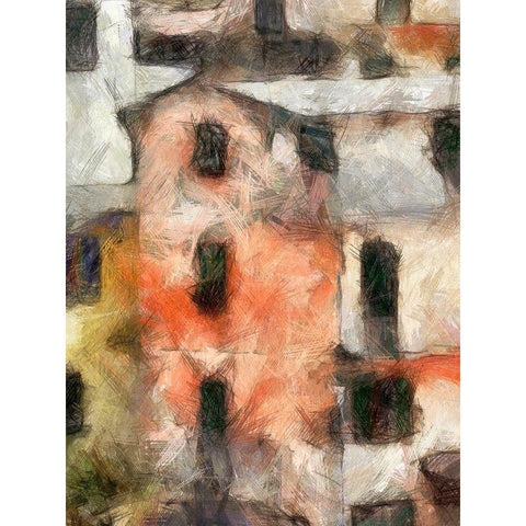 Stacked Houses IV Black Modern Wood Framed Art Print with Double Matting by Saunders, Alonzo
