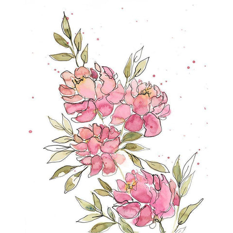 Watercolor Blooms I Black Modern Wood Framed Art Print with Double Matting by Moore, Regina