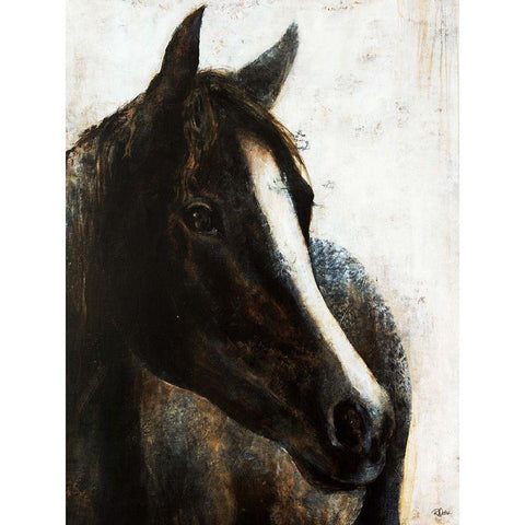 Brown Stallion Black Modern Wood Framed Art Print with Double Matting by Drotar, Rikki