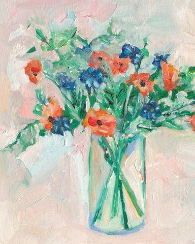 Painterly Soft Bouquet II White Modern Wood Framed Art Print with Double Matting by Wang, Melissa