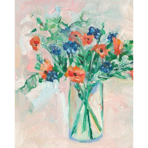 Painterly Soft Bouquet II Black Modern Wood Framed Art Print with Double Matting by Wang, Melissa