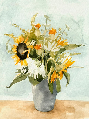 Birthday Bouquet I White Modern Wood Framed Art Print with Double Matting by Caroline, Emma