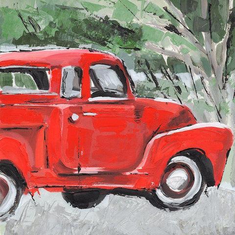 Big Red Truck II Black Modern Wood Framed Art Print with Double Matting by Warren, Annie