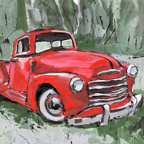 Big Red Truck III White Modern Wood Framed Art Print with Double Matting by Warren, Annie