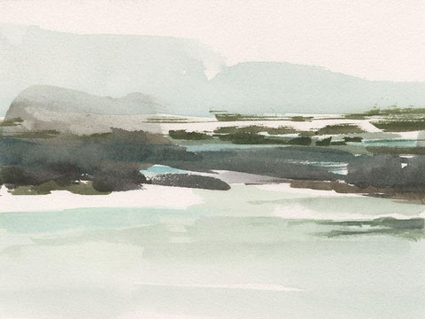 Turquoise Marsh I White Modern Wood Framed Art Print with Double Matting by Harper, Ethan