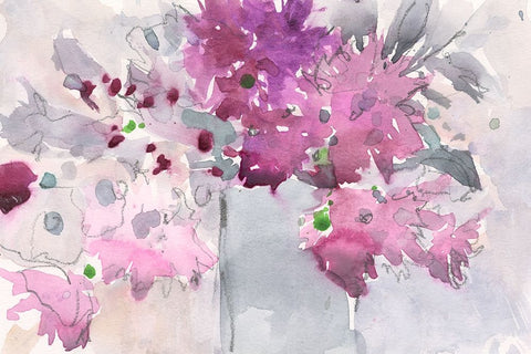 Floral Setting I White Modern Wood Framed Art Print with Double Matting by Dixon, Samuel