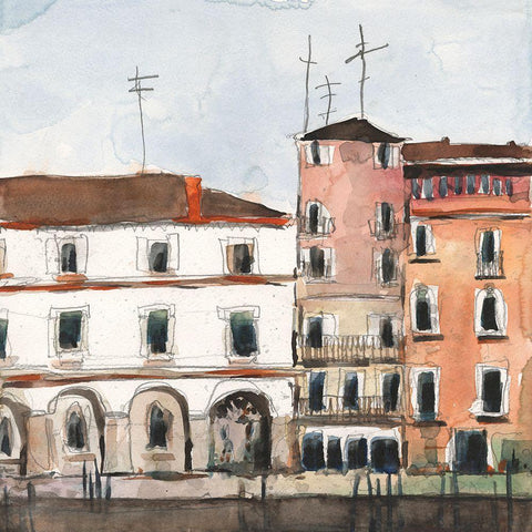 Along the Venice Facade Black Modern Wood Framed Art Print with Double Matting by Dixon, Samuel
