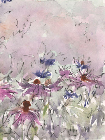 Floral Entertainment I Black Ornate Wood Framed Art Print with Double Matting by Dixon, Samuel