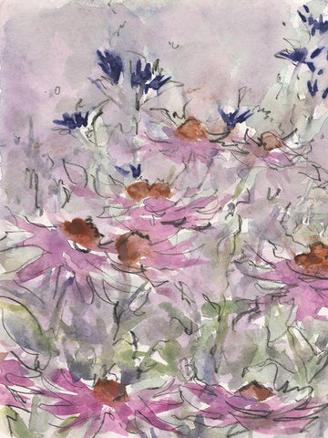 Floral Entertainment II White Modern Wood Framed Art Print with Double Matting by Dixon, Samuel