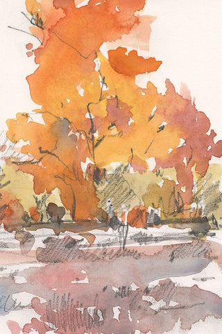 Watercolor Treeline Sketch II White Modern Wood Framed Art Print with Double Matting by Dixon, Samuel