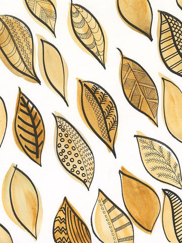 Patterned Leaf Shapes II Black Ornate Wood Framed Art Print with Double Matting by Moore, Regina