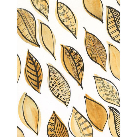Patterned Leaf Shapes II Gold Ornate Wood Framed Art Print with Double Matting by Moore, Regina