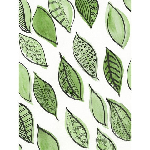 Patterned Leaf Shapes IV Black Modern Wood Framed Art Print with Double Matting by Moore, Regina